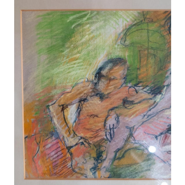Mid-Century Modern Mid-Century Modern Pastel Drawing Painting of Two Seated Nudes, Signed For Sale - Image 3 of 8