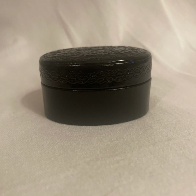 Hollywood Regency Italian Embossed Leather Oval Box For Sale - Image 3 of 6