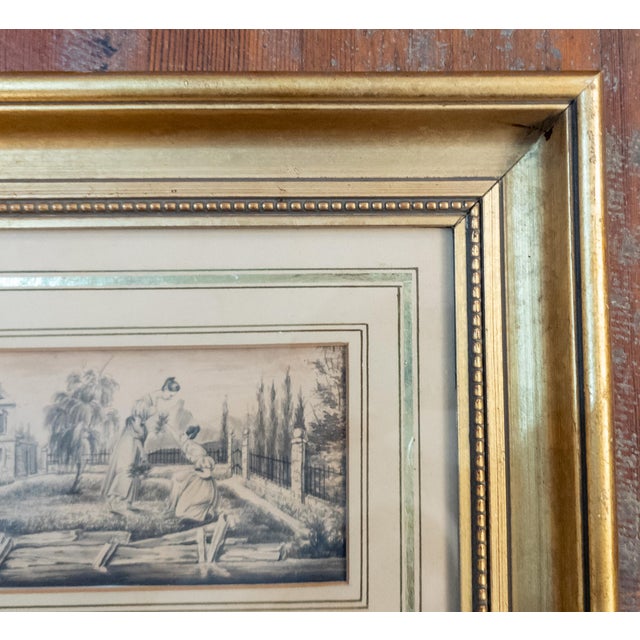 19th Century European English Pen and Ink Genre Scene With Women in a Garden For Sale - Image 10 of 15