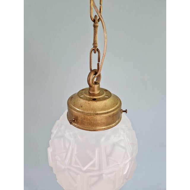 Art Deco Pendant Light in Frosted Molded Pressed Glass, 1930s For Sale - Image 9 of 12
