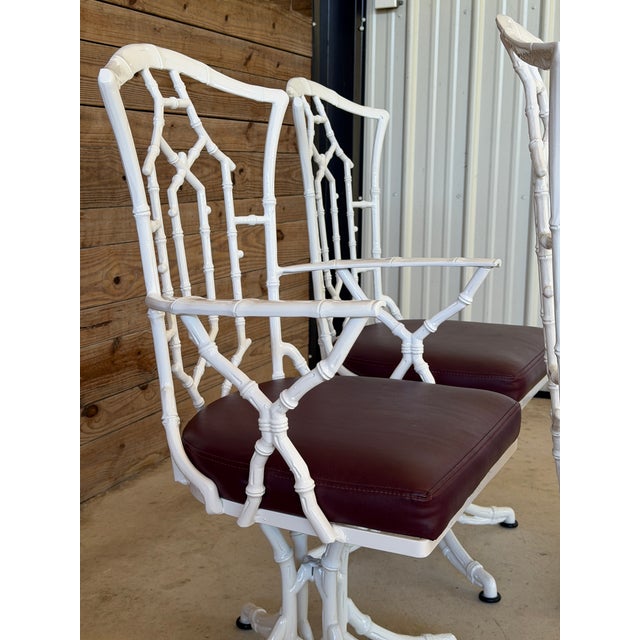 Set of Four Vintage Faux Bamboo Swivel Dining Chairs in Glossy White For Sale In Naples, FL - Image 6 of 12