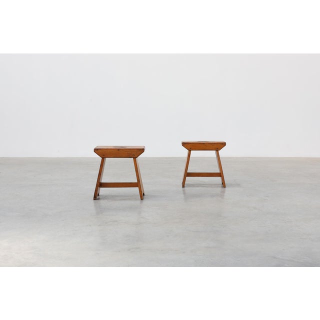 Rustic Pine Stool with Cut-Out Trestle Legs, Sweden, 1920 For Sale - Image 9 of 17
