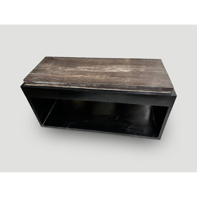 2010s Andrianna Shamaris Petrified Wood Slab with Minimalist Teak Wood Base For Sale - Image 5 of 5