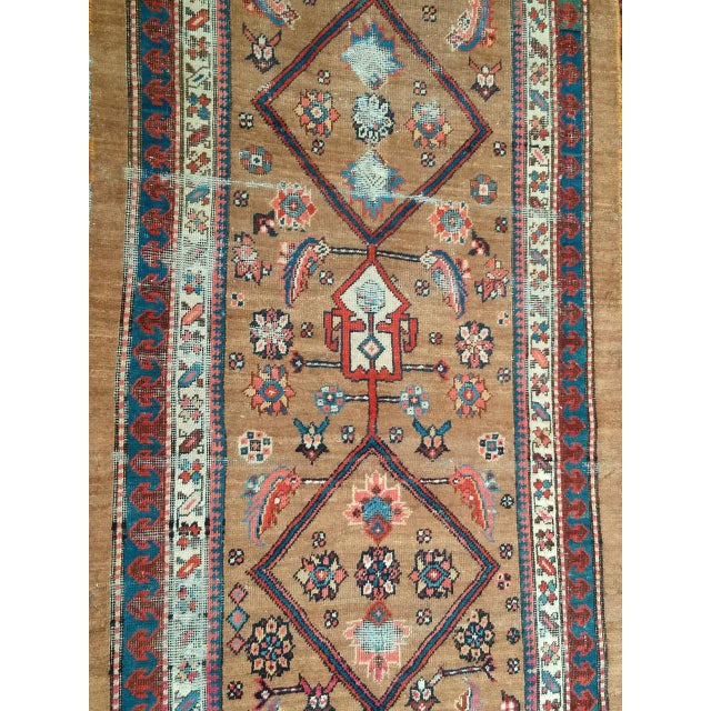Antique Persian Serab Camel Hair Runner Rug, Hand-Knotted Wool, Geometric Pattern, Red & Green, 4x14 For Sale - Image 4 of 10