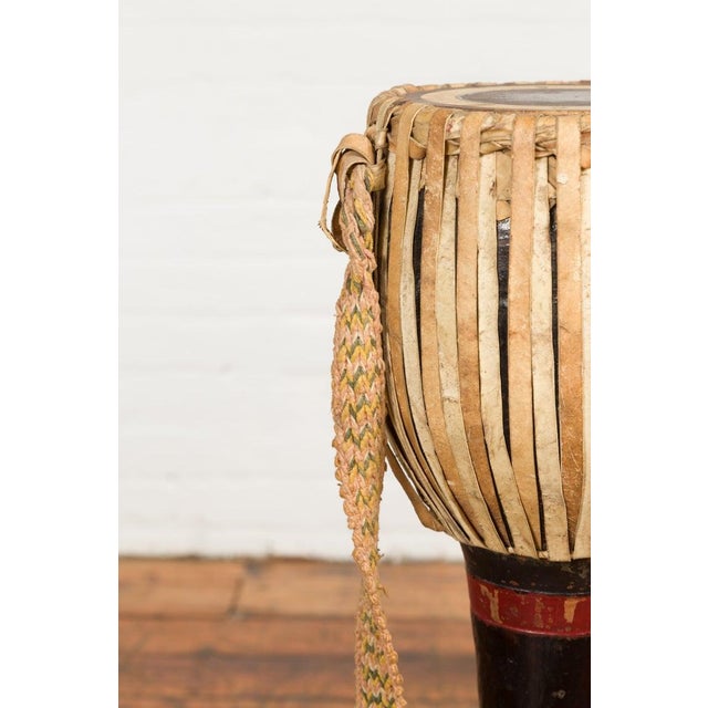 Wood 19th Century Burmese Late Teak Ozi Goblet Shaped Drum with Black & Red Lacquer For Sale - Image 7 of 12