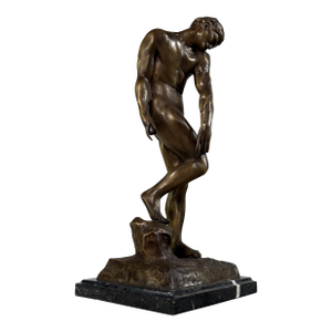 Bronze Sculpture After Rodin “Adam” – Strong Male Figure, 21” Tall