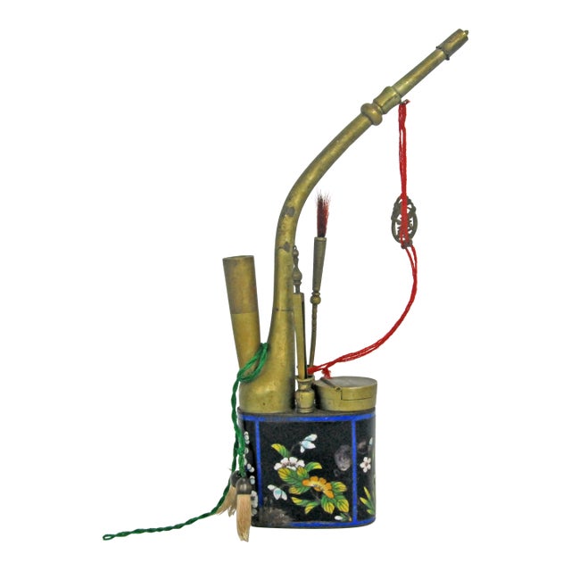 Chinese Cloisonne Pipe With Script and Fittings Late 19th Century For Sale