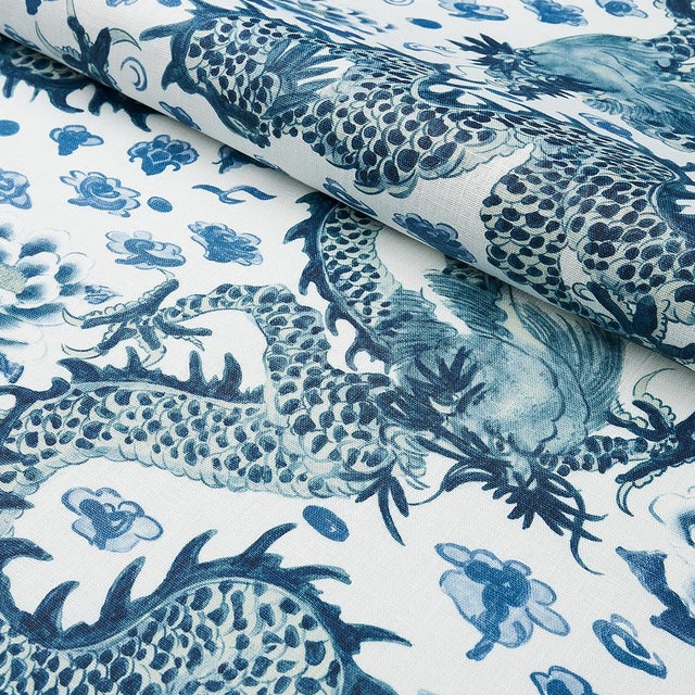 Schumacher Sample - Schumacher X Mary McDonald Empress Dragon Fabric in Delft For Sale - Image 4 of 5