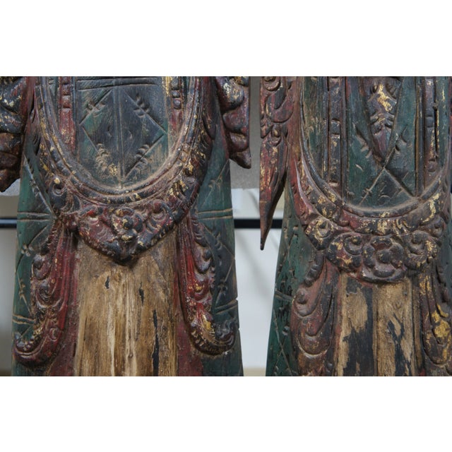Antique Set of 2 Carved Wood Thai Thepanom Buddist Angel Diety Sculptures For Sale - Image 12 of 13
