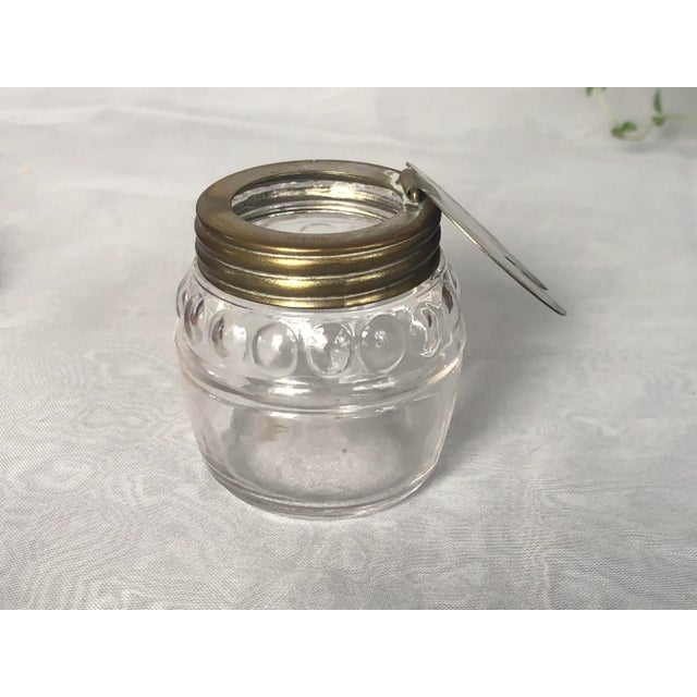 Metal Antique Glass Inkwell Bottle With Brass Hinged Lid For Sale - Image 7 of 13