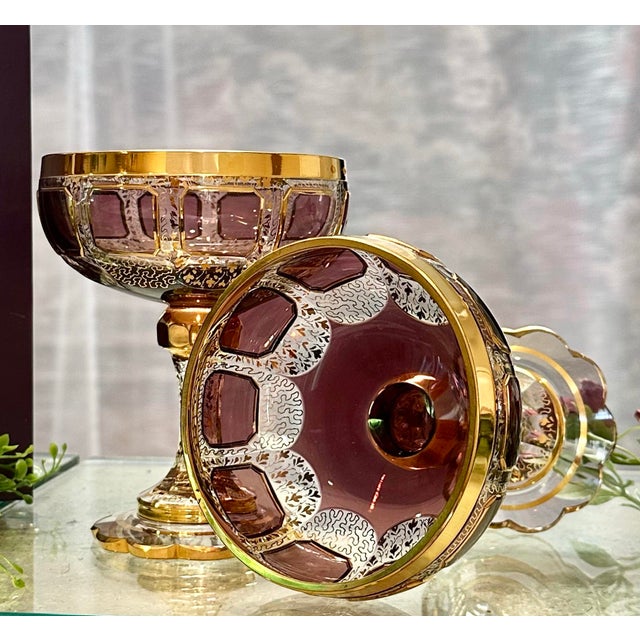 Amethyst Antique Steiner & Vogel Amethyst With Gold Moser Styled Champagne Coupes - A Pair For Sale - Image 8 of 12