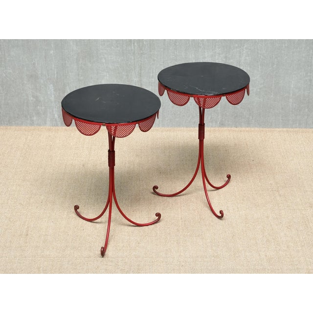 French Red and Black Tripod Gueridon Tables in the style of Emilio Terry, 1950s, Set of 2 For Sale - Image 11 of 14