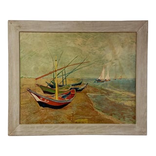 Late 20th Century Van Gogh Wood Transfer Print, Coastal Greywashed Wood Frame Wall Art For Sale