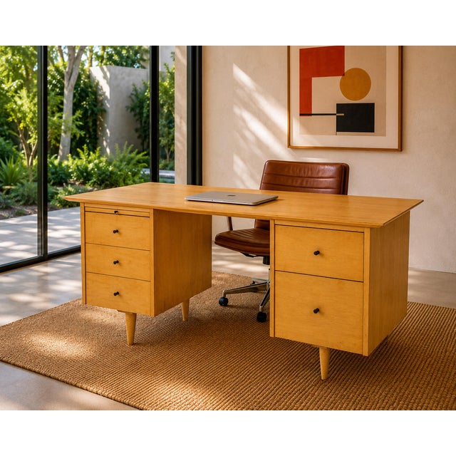 Designed by Paul McCobb for the Planner Group collection, this maple double pedestal desk dates to the 1950s and...