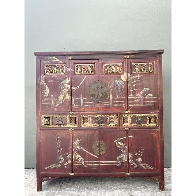Late 18th Century Vintage Asian 18th Century Hand Painted Cabinet For Sale - Image 5 of 12