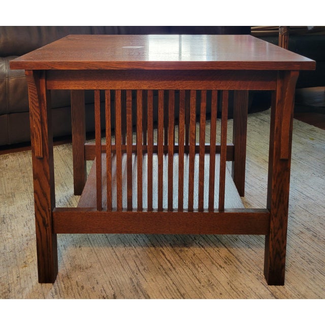 Wood Stickley Mission Collection Oak Spindle Side Table For Sale - Image 7 of 10