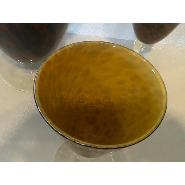 Vintage Handcrafted Art Heavy Glass Murano Style Leopard Pitcher With 4 Goblets For Sale In Phoenix - Image 6 of 12