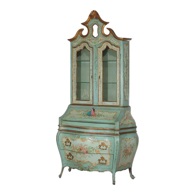 Niccolini Venetian Rococo Hand Painted Bombay Secretary Desk Signed 20thC For Sale