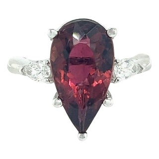 Natural Tourmaline Diamond Ring Size 7 14k W Gold 4.8 TCW Certified For Sale