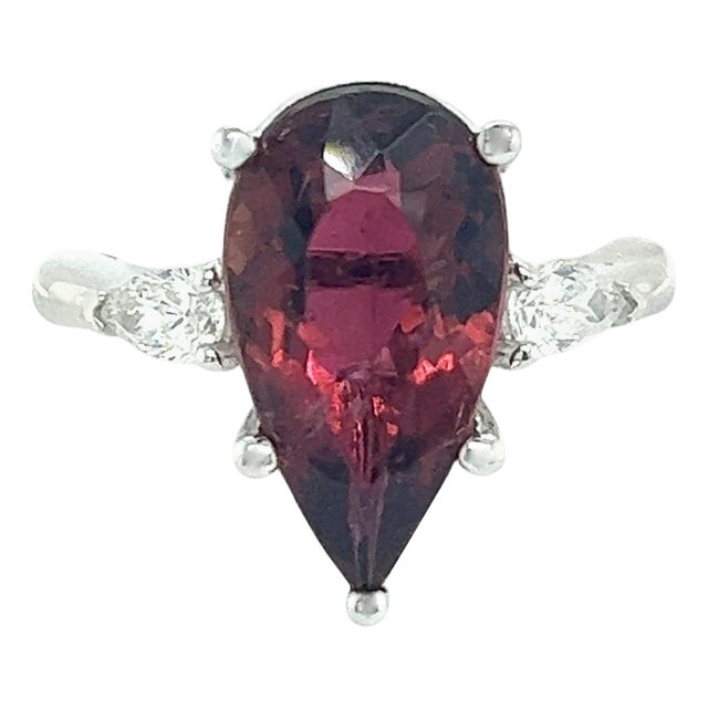 Natural Tourmaline Diamond Ring Size 7 14k W Gold 4.8 TCW Certified For Sale