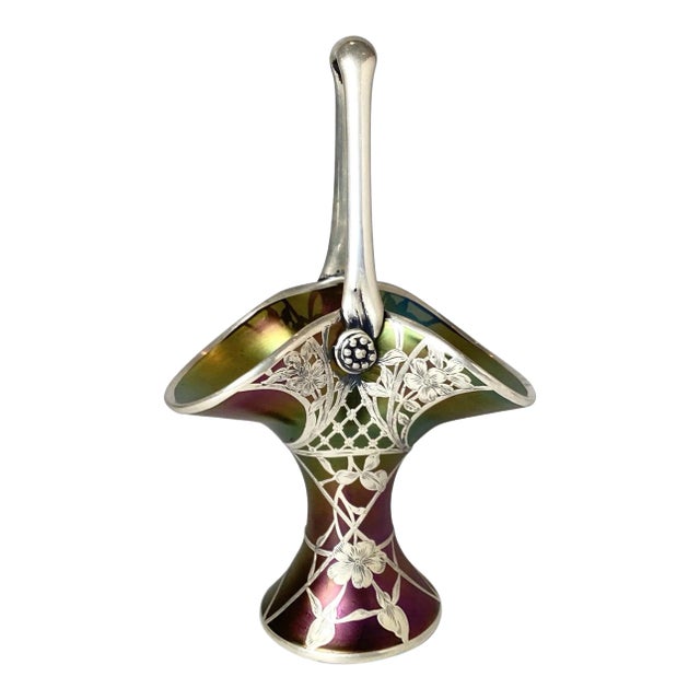 Remarkable Loetz Sintering Silver Overlay Basket For Sale