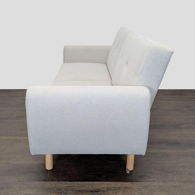 Modern 3-Seat Sofa With Light Wood Base and Cream Upholstery For Sale - Image 4 of 9