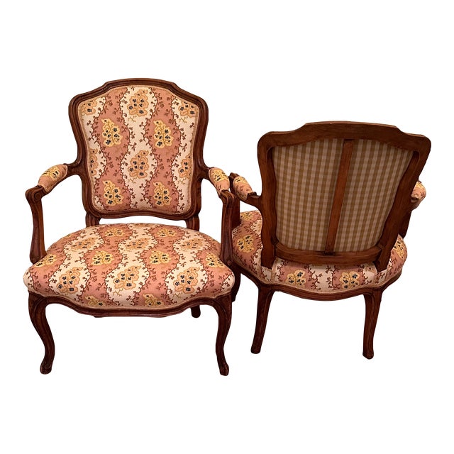 Pair 1800s Fauteuils With English Upholstery For Sale