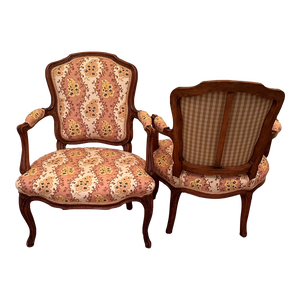 Pair 1800s Fauteuils With English Upholstery