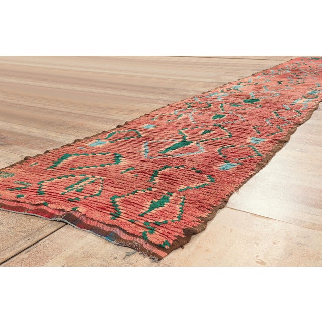 Red Vintage Boujad Moroccan Rug, 03'02 X 18'08 For Sale - Image 8 of 10