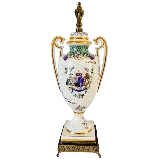 Antique 19th Century Edmé Samson Hand-Painted Armorial Urns With Gilt Bronze Mounts - Pair For Sale - Image 14 of 17