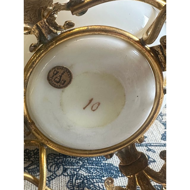 Mid 19th Century Antique French White Opaline Vase With Bronze Tassel Mounts, Baccarat Label For Sale - Image 5 of 6