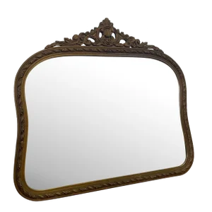 Vintage Arched Ornate Carved Gilt Wood Framed With Floral Moti Mirror Circa 1940s