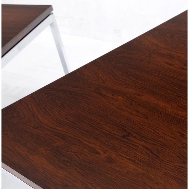 Non Matching Pair of Rosewood & Crome Square Knoll Side End Tables Stands For Sale - Image 9 of 13