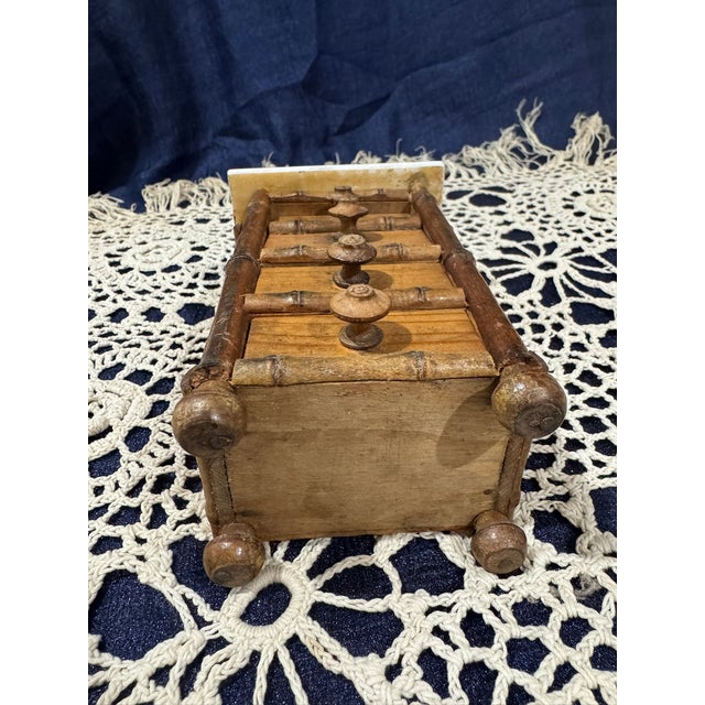 1930s Antique French Miniature Faux Bamboo Chest of Drawers — Original Marble Top, Circa 1930 For Sale - Image 5 of 6