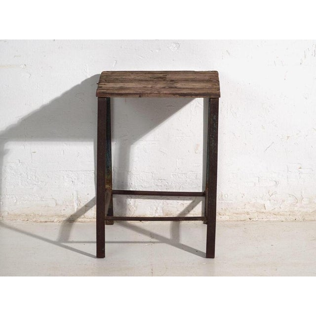 Vintage Industrial Stool in Pine Wood and Iron, Central Europe, 1950 For Sale - Image 4 of 6