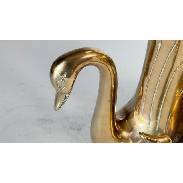 French Brass Swan Sculpture Vase Dual Swans, 1970s For Sale - Image 9 of 12