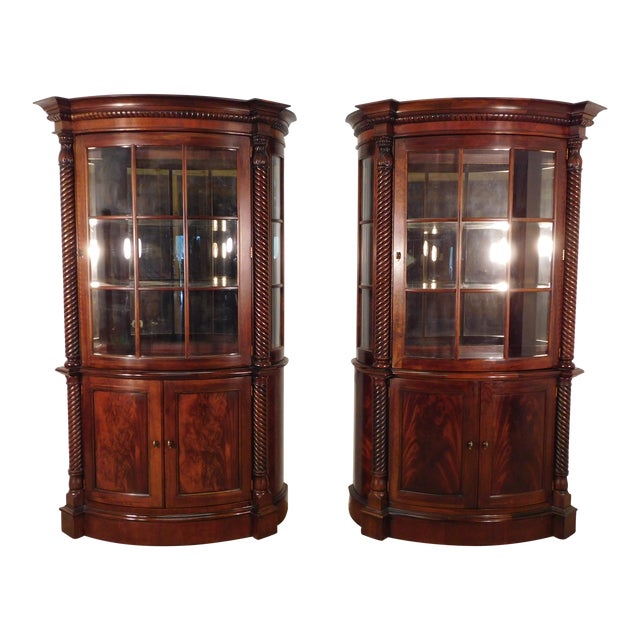 Pair Henredon Historic Natchez Empire Flame Mahogany Bowfront China