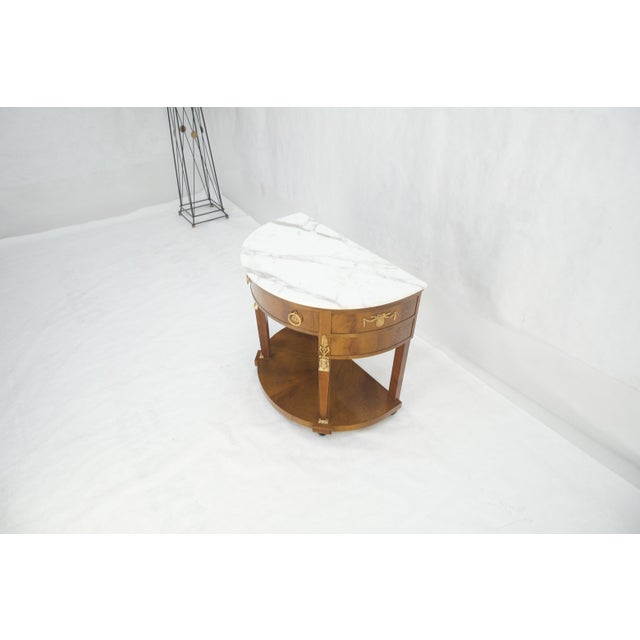 Walnut Marble Top Neoclassical Demi Lune Bronze Mount Console Table 1 Drawer For Sale - Image 6 of 18