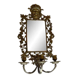 Pair of Antique Neoclassical French Brass Wall Mirror With Candle Sconces