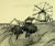 Mid-century French ink drawing of scenic windmills by artist Jean Baptiste Grancher (1911-1974). Original artwork on paper...