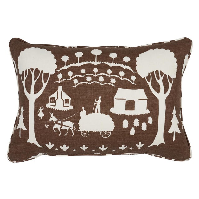 Mid-Century Modern Schumacher Farm Scene Pillow 20" x 14" in Brown For Sale - Image 3 of 3