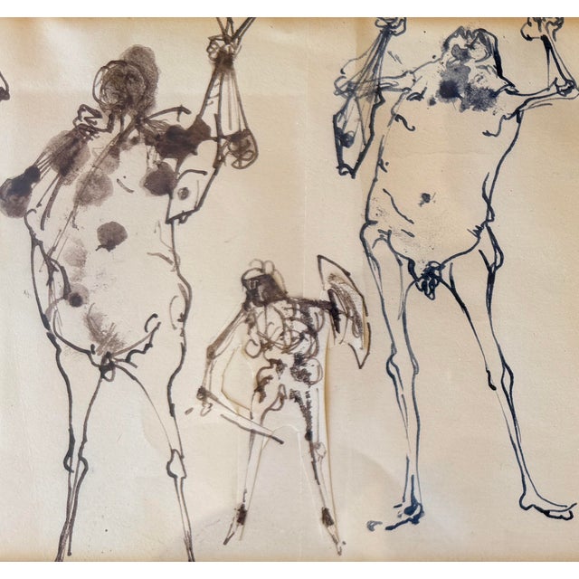 Abstract James Pinto - Pen and Ink Study of Male Figures - 1964 For Sale - Image 3 of 5