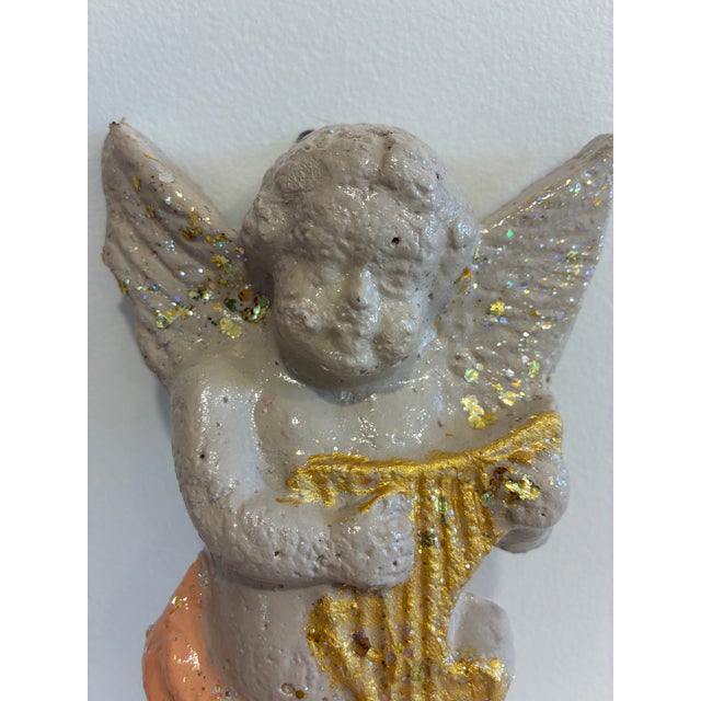 Vintage Chalkware Cherub Angel Wall Plaque With Harp For Sale In Oklahoma City - Image 6 of 10