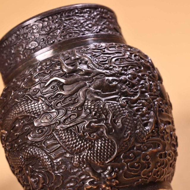 Metal Pair of Antique Silver-Plated Tea Caddies With Dragon and Phoenix, 1060g Total For Sale - Image 7 of 9