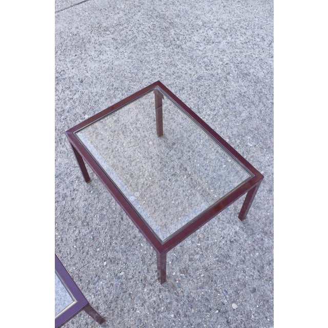 Bordeaux and Brass Lacquered Metal Tables from Maison Jansen, France, 1950s, Set of 3 For Sale - Image 12 of 17