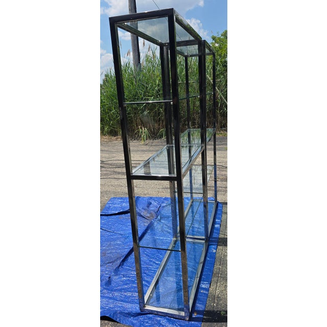 (Pair) McM, 1970s Solid Stainless Steel Flat-Bar Étagères — Milo Baughman / d.i.a. / Brueton Style. For Sale In Detroit - Image 6 of 12