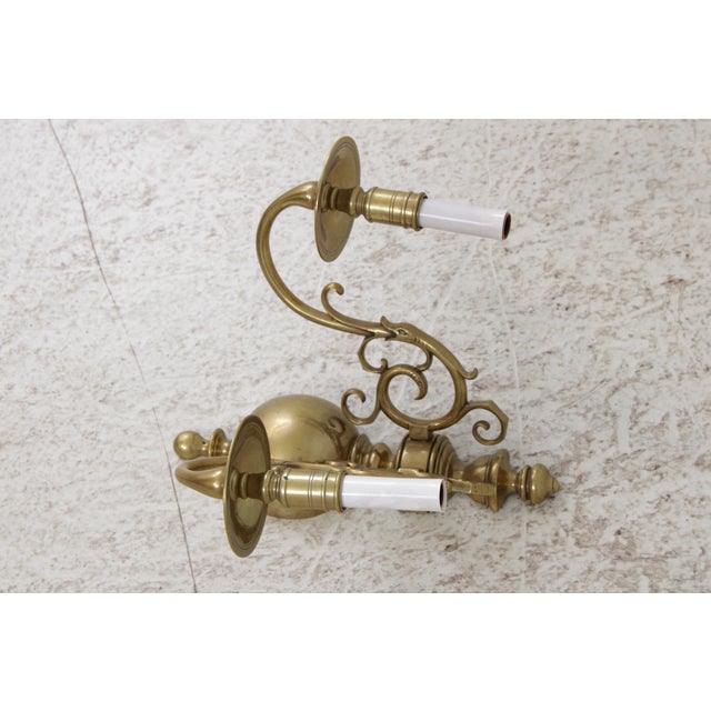 Pair Vintage Colonial Williamsburg Brass Candelabra Wall Sconces For Sale In Philadelphia - Image 6 of 13