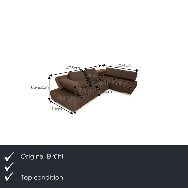 The Sunrise corner sofa from Brühl is covered in a brown fabric and stands on silver metal feet. It is characterized by...