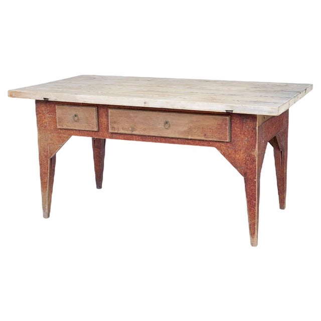 Mid 19th Century Rustic Painted Pine Kitchen Table For Sale