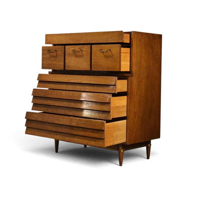 Merton Gershun for American of Martinsville Dania Vintage Mid Century Modern Highboy Dresser C. 1960s For Sale - Image 9 of 14